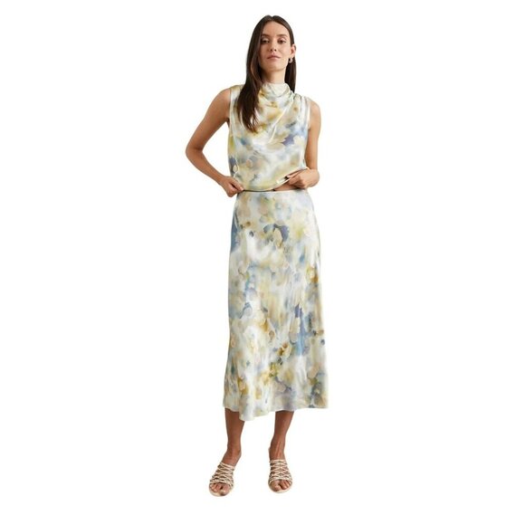 Rails Skirt Women XXS Ivory Satin Floral Diffused Blossom Anya Midi Boho Artsy - Picture 3 of 11